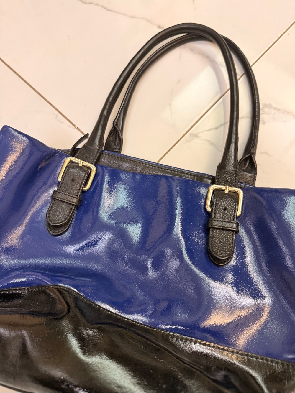 kate spade Blue and Black Patent Leather Two-Tone Tote - Picture 6 of 10